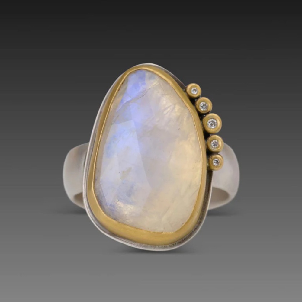 Ananda Khalsa organic Moonstone Diamond ring.